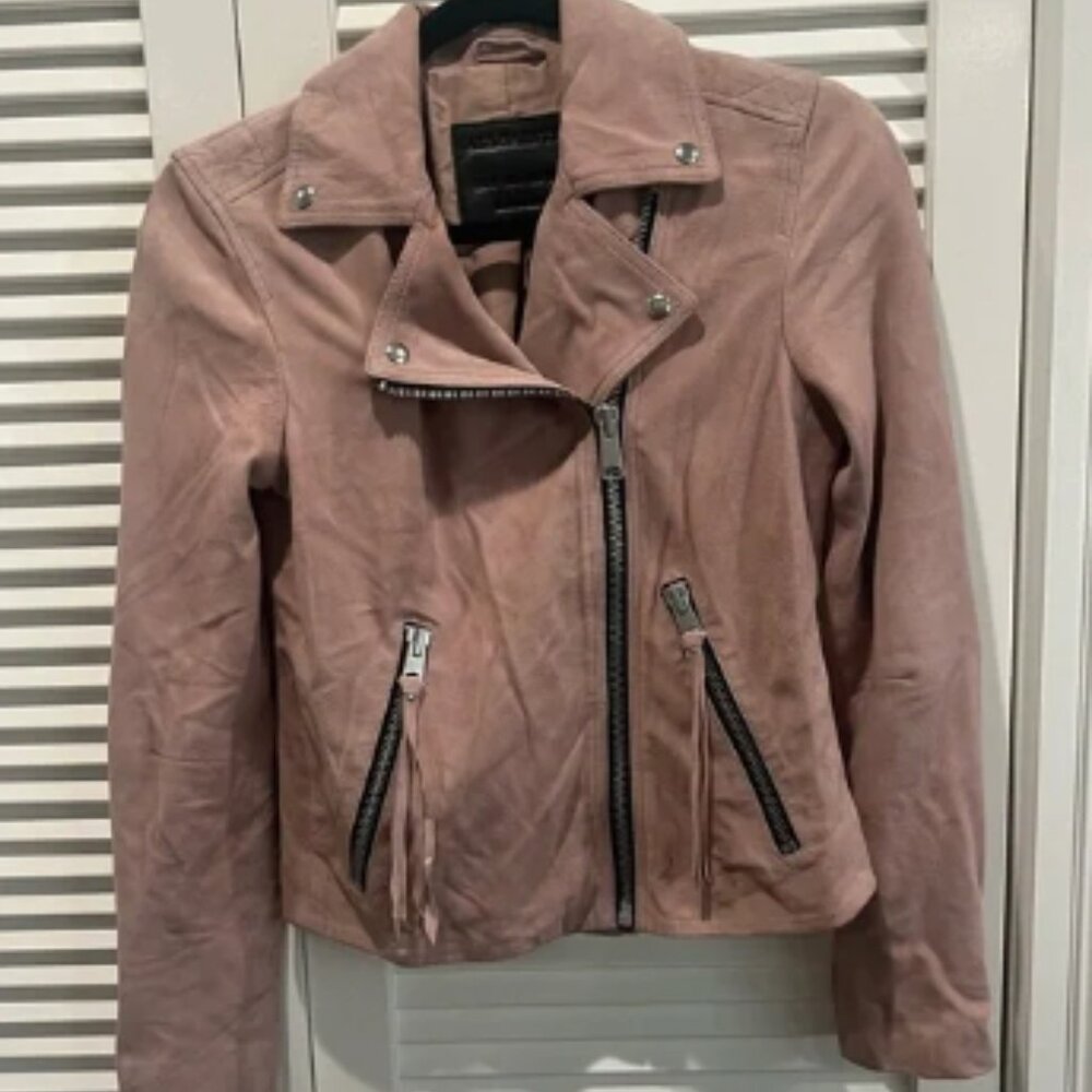 NWT All Saints pink putty suede moto jacket never worn